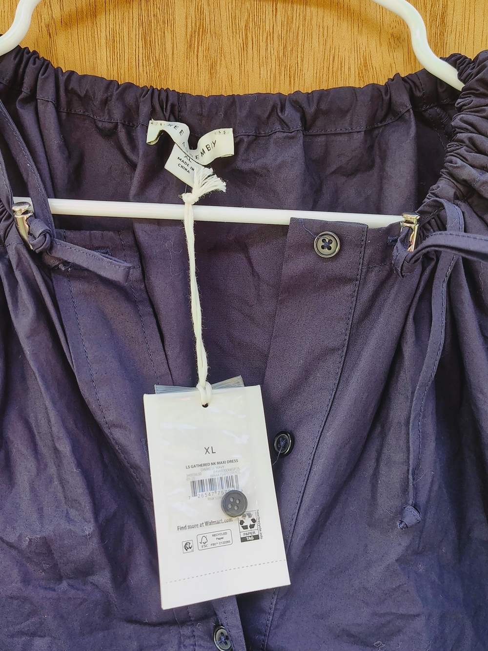 Free Assembly Navy Blue Button-Front Drawstring Maxi Dress Size XL NWT Ne - Picture 5 of 15